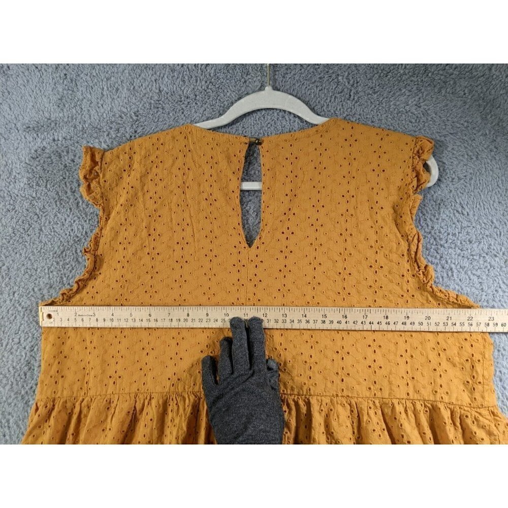 Knox Rose Dress Women XXL Mini Ruffle Sleeve Eyelet V Neck Cotton Mustard Yellow - Picture 6 of 13